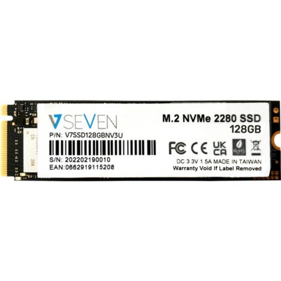 V7 V7SSD128GBNV3U Solid State Drive, 128 GB M.2 Internal, PCI Express NVMe 3.0 x4