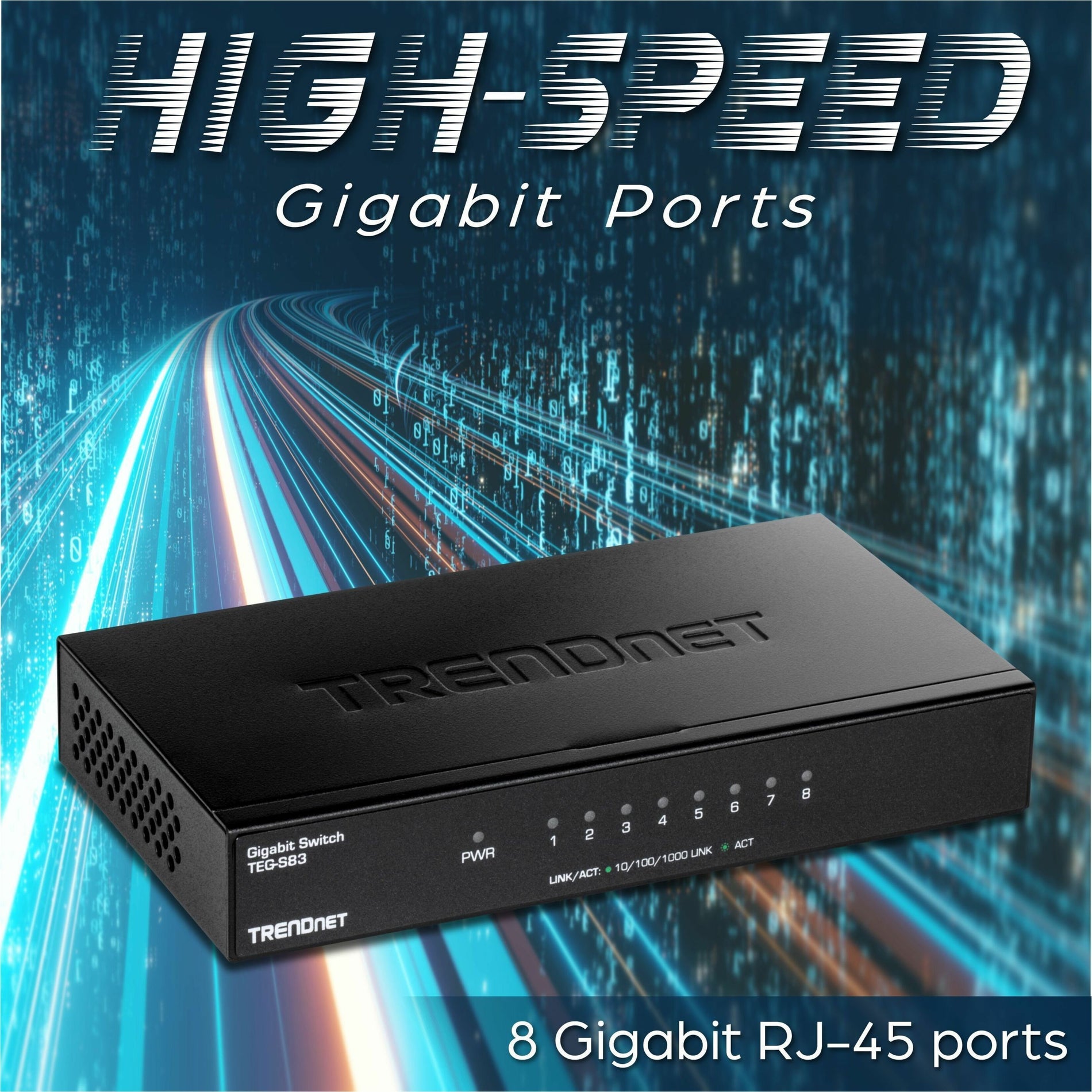 TRENDnet TEG-S83 8-Port Gigabit Desktop Switch, Metal Enclosure, Lifetime Protection, Black
