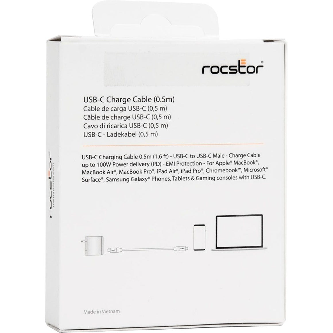 Rocstor Y10C272-W1 Premium USB-C Charging Cable Up to 100W Power Delivery, Fast Charging, EMI Protection