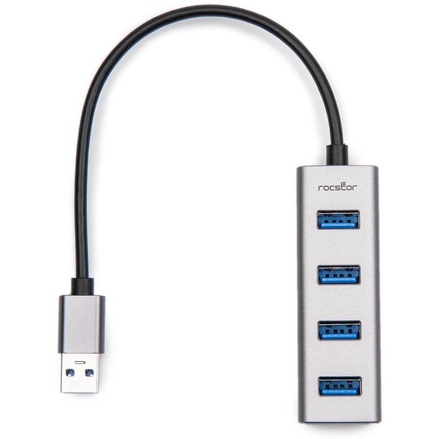 Rocstor Y10A270-A1 Portable 4 Port Hub USB-A to 4x USB-A SuperSpeed USB 3.0, 2 Year Warranty, Mac PC Compatible