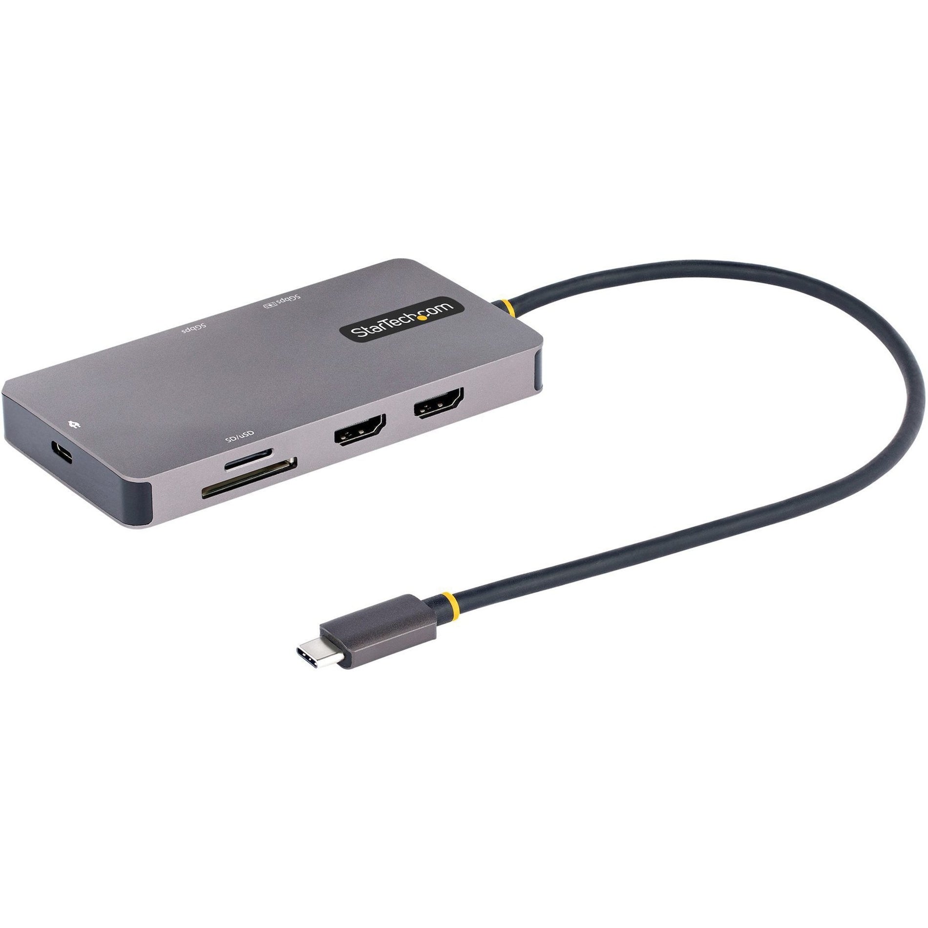 StarTech.com 120B-USBC-MULTIPORT Docking Station, Dual HDMI 4K 60Hz, USB-C to HDMI Adapter, USB-A Ports
