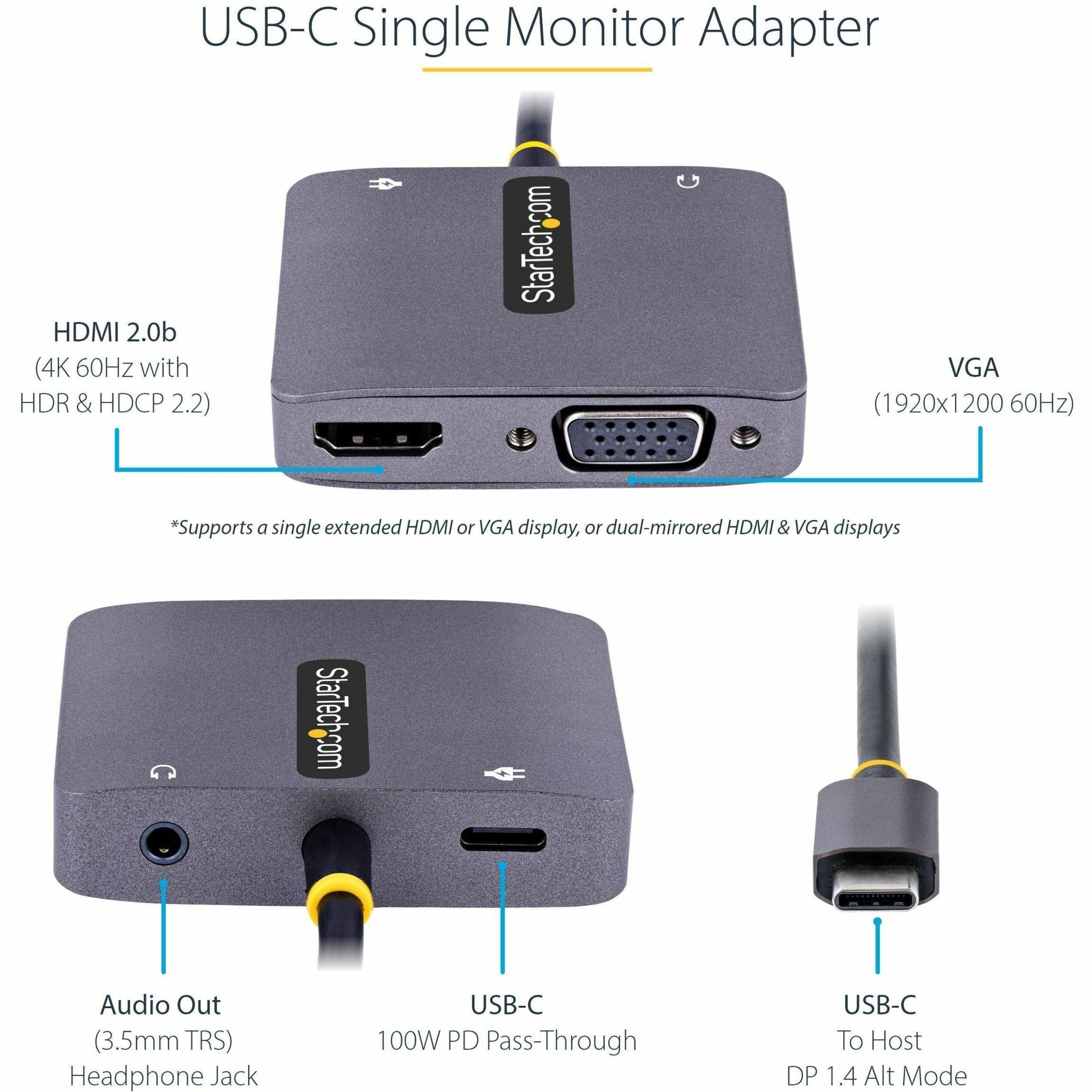 122-USBC-HDMI-4K-VGA ตัวแปลงเสียง/วิดีโอ USB-C/VGA/HDMi 4K 60Hz 100W PD
