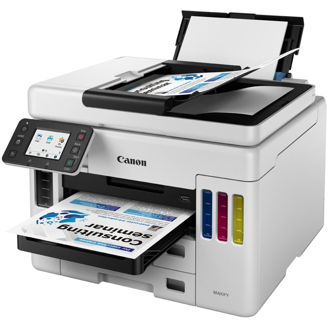 Canon 4470C037 MAXIFY GX6021 Wireless MegaTank All-in-One Printer, Color, Flatbed Scanner, 3 Year Warranty, 45000 Duty Cycle, Energy Star, USB, 2.70" Touchscreen LCD, Inkjet Multifunction Printer