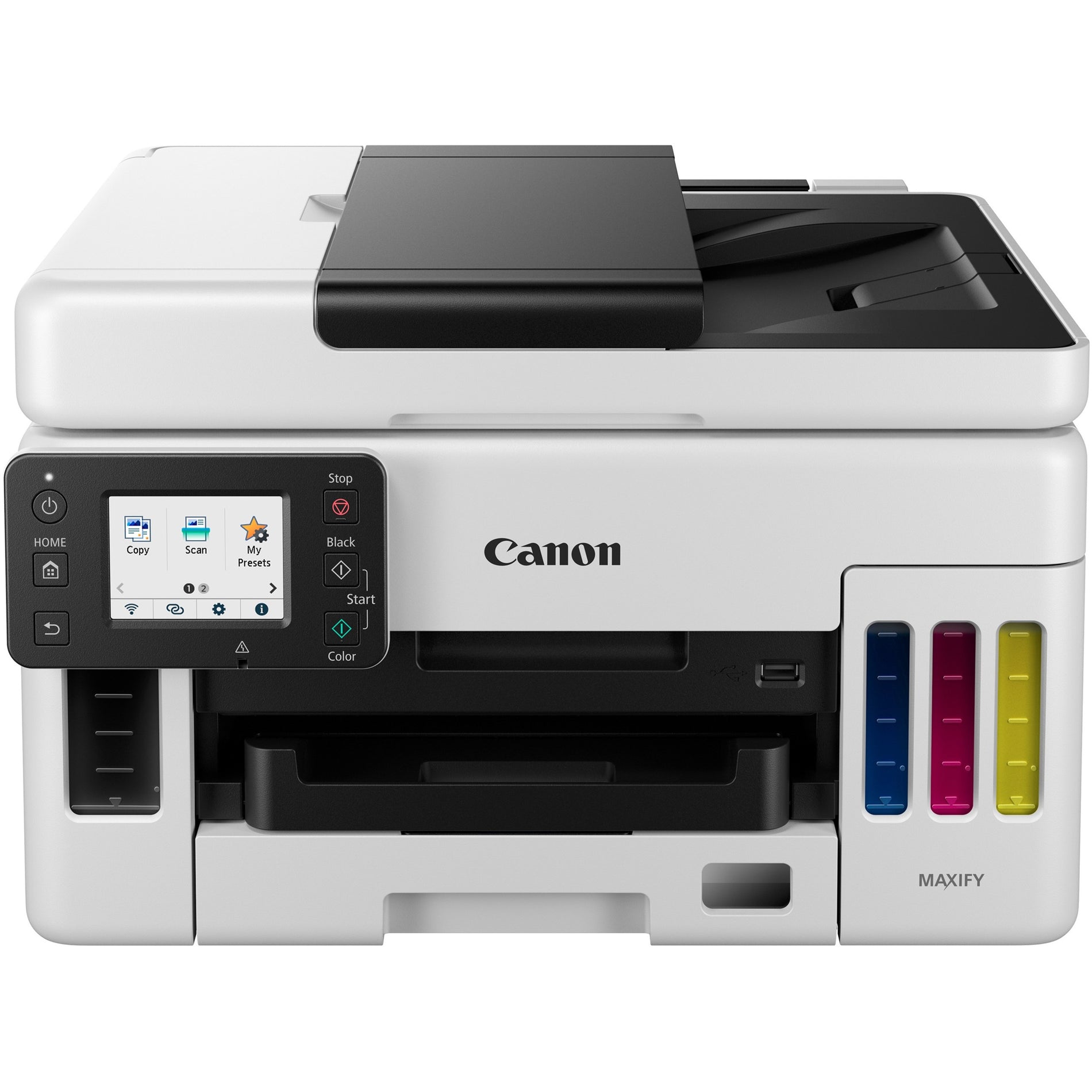 Canon 4470C037 MAXIFY GX6021 Wireless MegaTank All-in-One Printer, Color, Flatbed Scanner, 3 Year Warranty, 45000 Duty Cycle, Energy Star, USB, 2.70" Touchscreen LCD, Inkjet Multifunction Printer