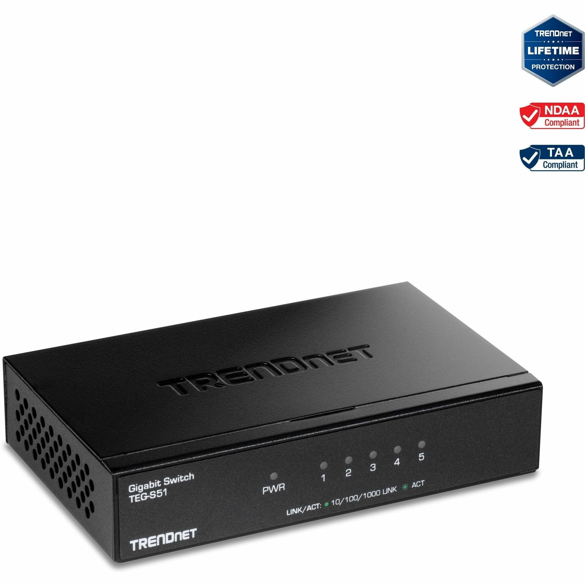 TRENDnet TEG-S51 5-Port Gigabit Desktop Switch, TAA Compliant, Student, Gaming, Multimedia, Business