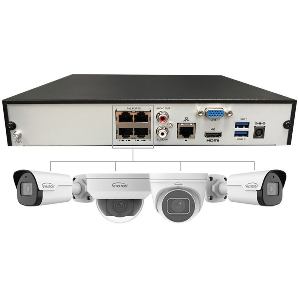 Gyration CYBERVIEW N4-4TB 4-Channel Network Video Recorder With PoE, 4K Ultra HD, 4TB HDD, 5-Year Warranty