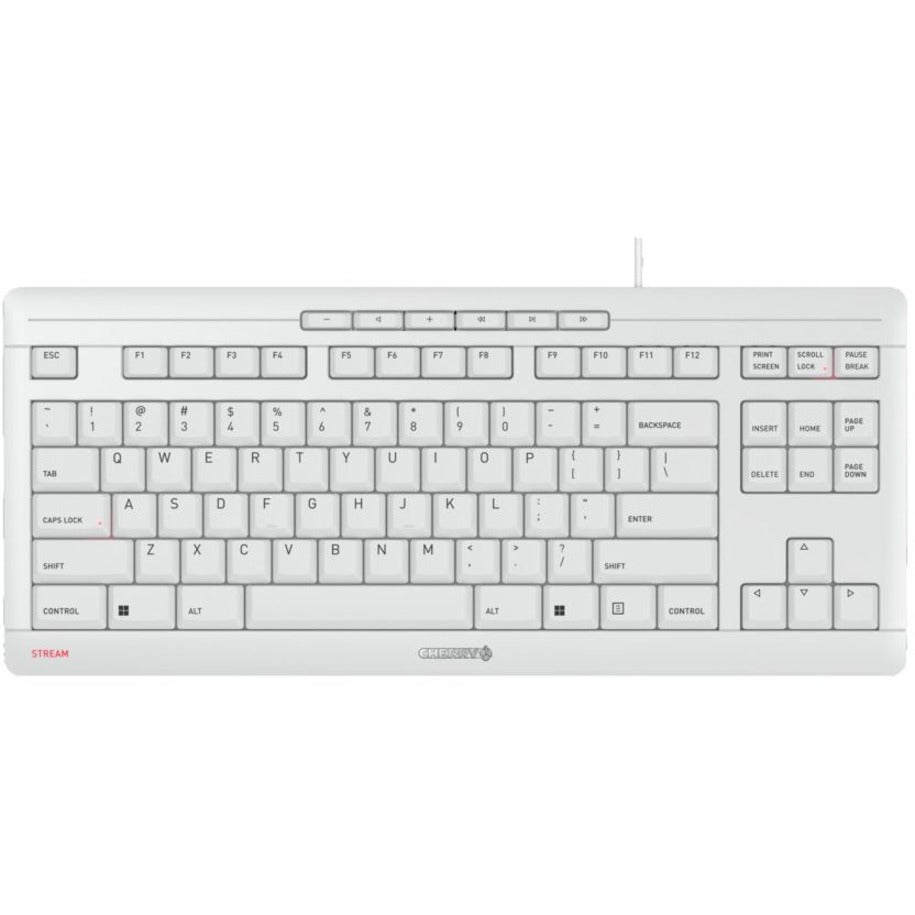 CHERRY JK-8600US-0 STREAM Corded Compact Keyboard, Ergonomic, Pale Gray