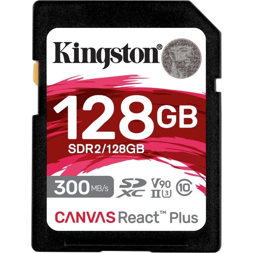 Kingston SDR2/128GB Canvas React Plus 128GB SDXC Card, V90 Video Speed Class, 300 MB/s Read Speed, Class 10/UHS-II (U3)
