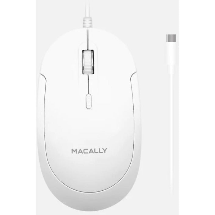 Macally UCDYNAMOUSEW USB-C Optical Quiet Click Mouse for Mac/PC White, Ergonomic Fit, Scroll Wheel, 2400 dpi, Cable Connectivity