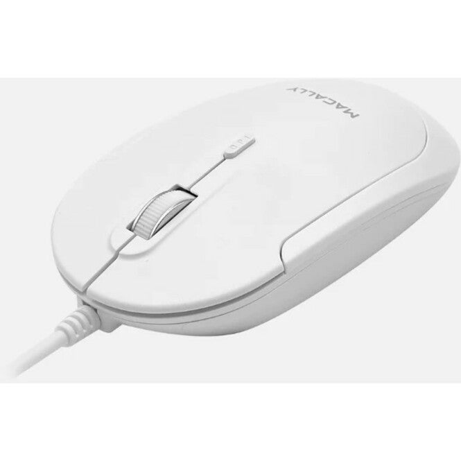 Macally UCDYNAMOUSEW USB-C Optical Quiet Click Mouse for Mac/PC White, Ergonomic Fit, Scroll Wheel, 2400 dpi, Cable Connectivity