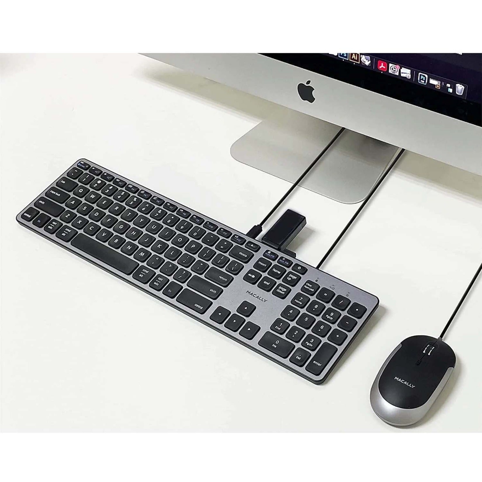 Macally UCZKEYHUBACSG Keyboard, Full-size Keyboard with Low-profile Keys, LED Indicator, and Slim Design