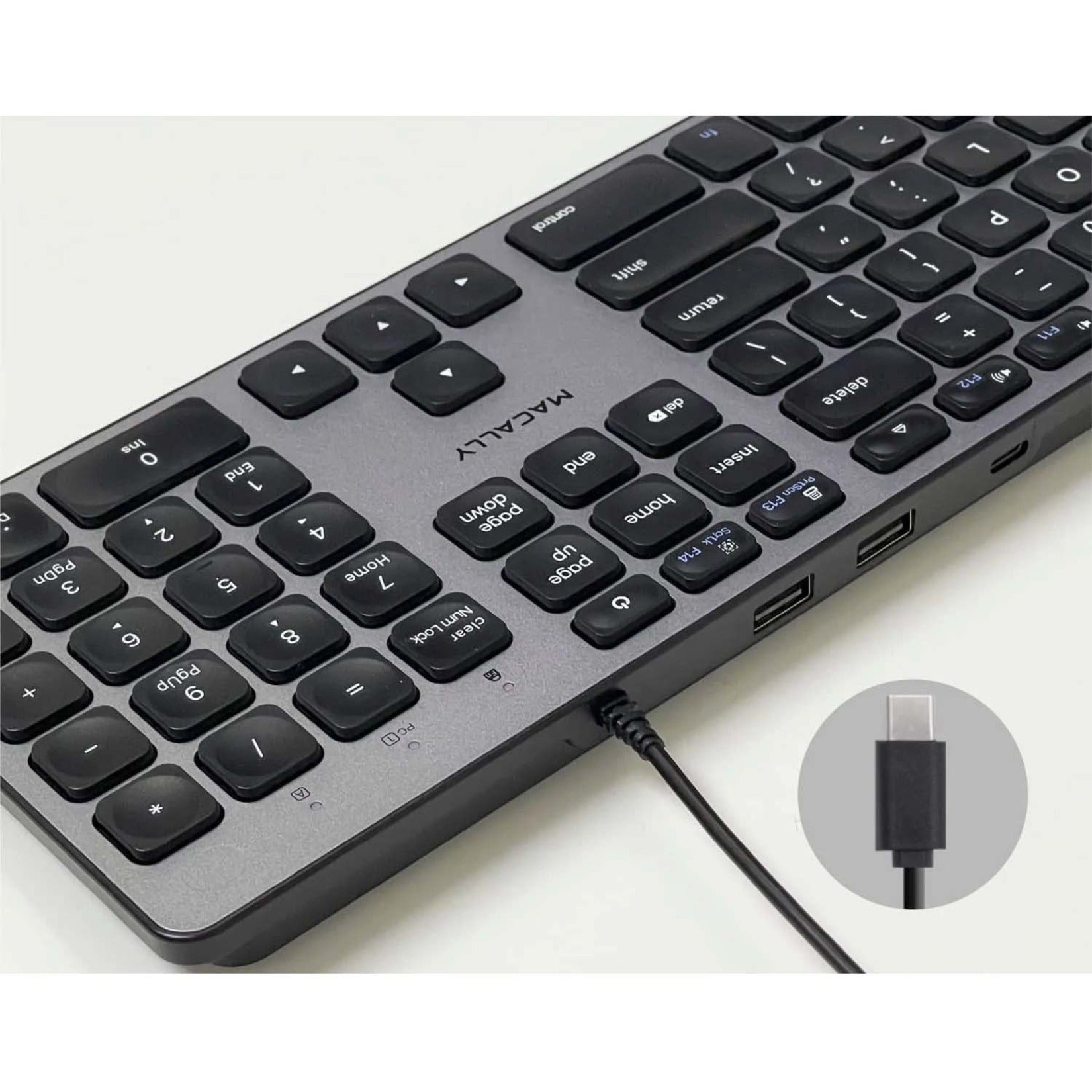 Macally UCZKEYHUBACSG Keyboard, Full-size Keyboard with Low-profile Keys, LED Indicator, and Slim Design