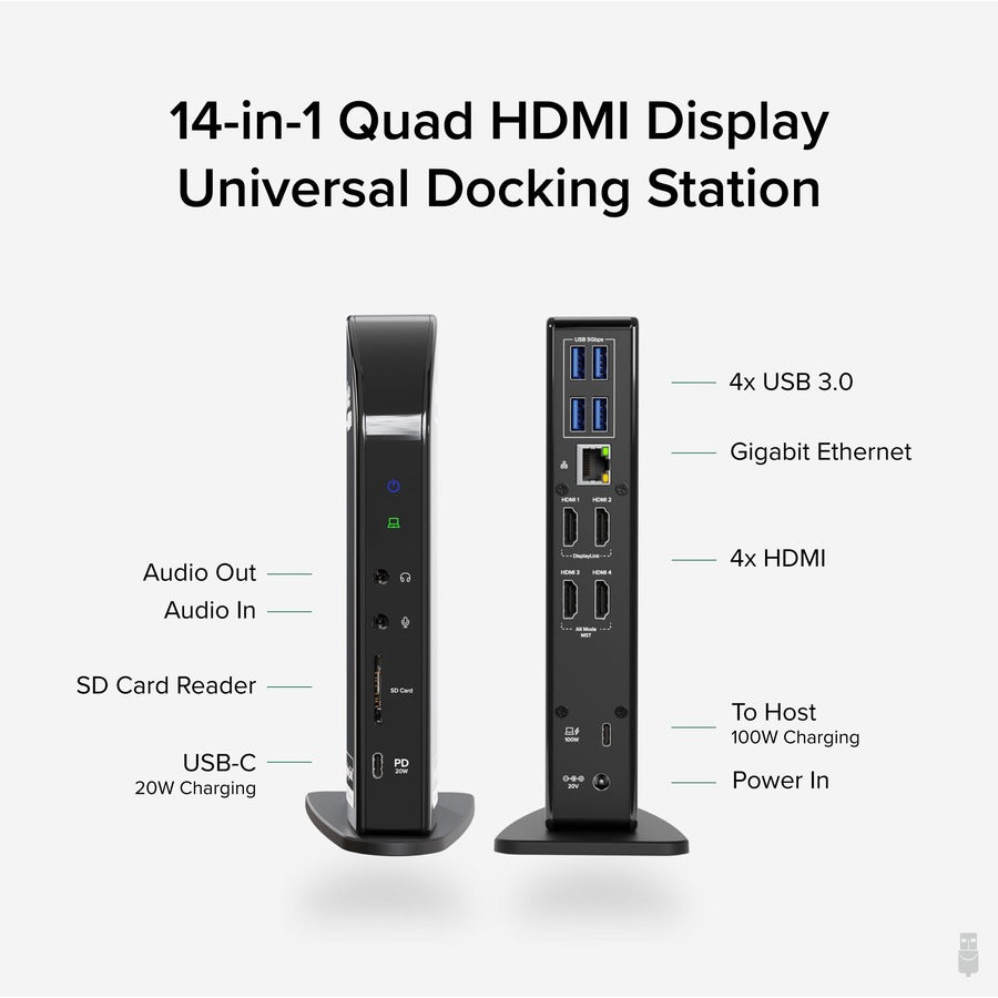 Plugable UD-3900C4 USB-C Quad HDMI Docking Station, 4K Display, 100W Charging