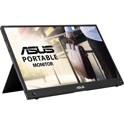 ASUS ZenScreen GO portable monitor with kickstand extended showing business-focused display content-alternate-image1