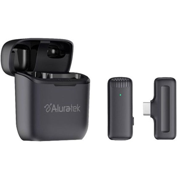Aluratek AWLMC01F Wireless USB-C Vlogging Lapel Microphone With Charging Case, Omni-directional, 1 Year Warranty