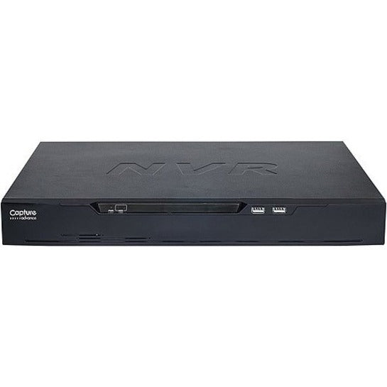 Front view of Capture Advance R2-NVR16C2TB Network Video Recorder showing sleek black chassis with USB ports and minimal interface design-alternate-image1