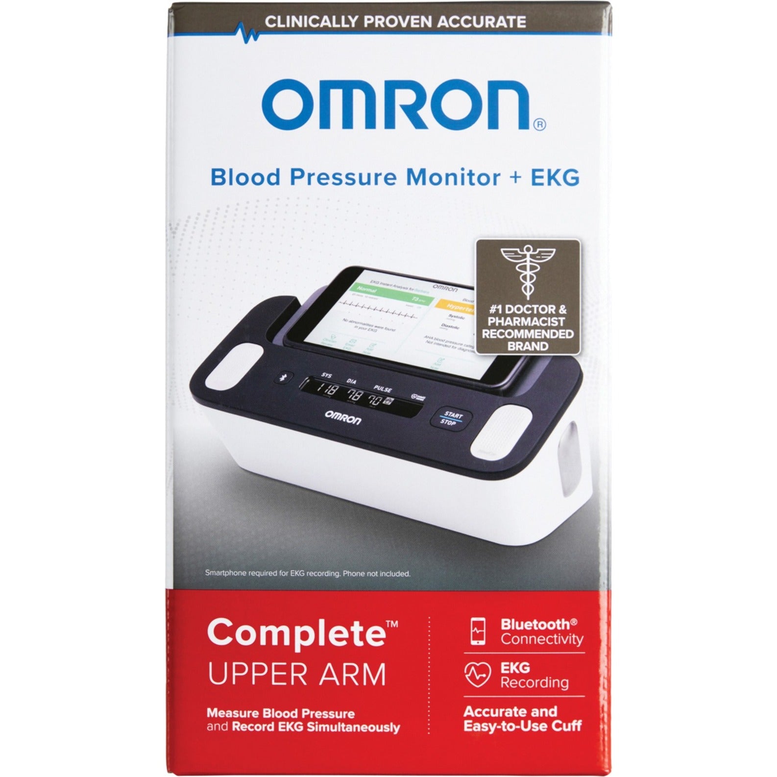 Omron BP7900 Complete Wireless Upper Arm Blood Pressure Monitor + EKG, 5 Year Warranty, Wide-range D-ring Cuff, Bluetooth Connectivity