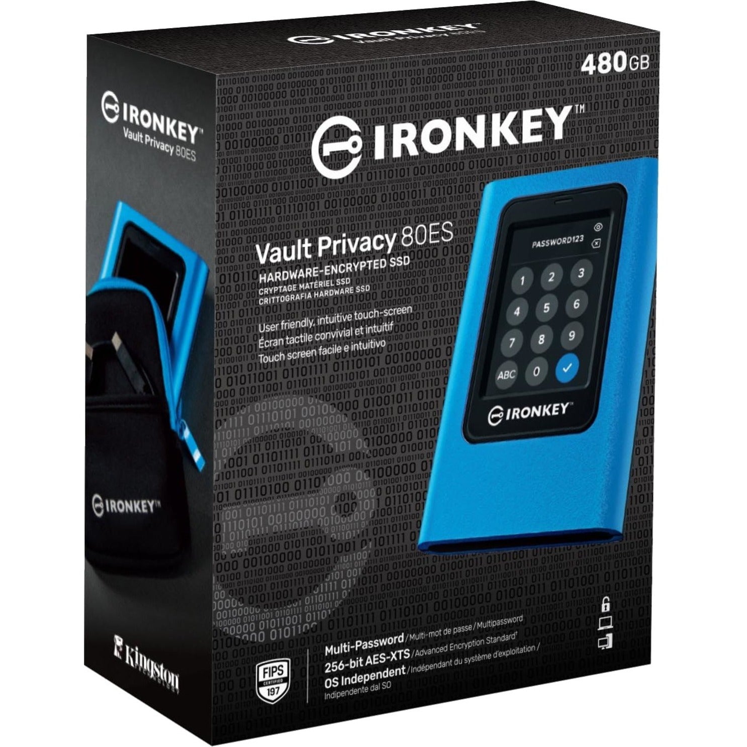 Kingston IKVP80ES/480G IronKey Vault Privacy 80 External SSD, 480GB, 256-bit AES Encrypted, USB 3.2 (Gen 1)