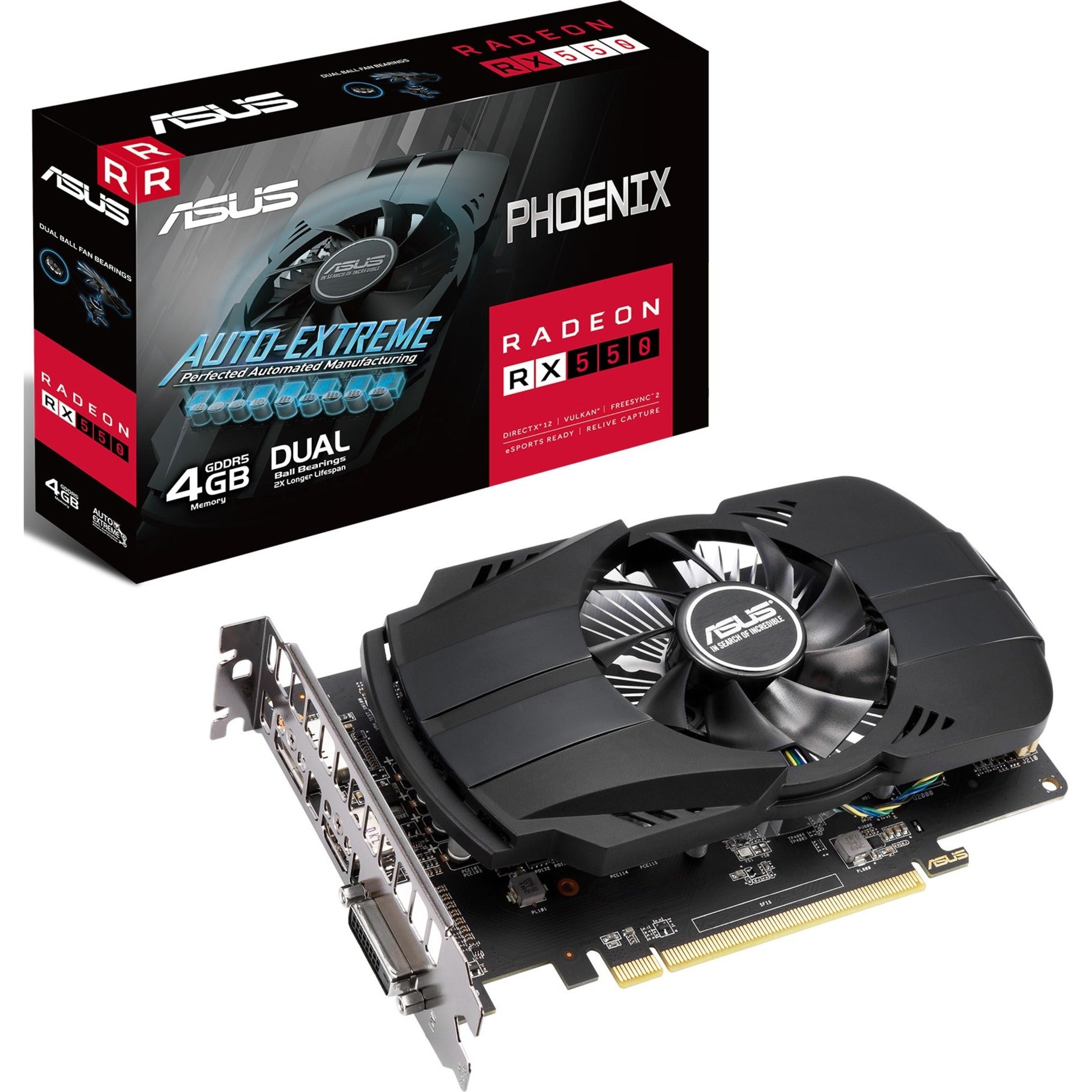 Asus PH-RX550-4G-EVO Phoenix Radeon RX 550 Graphic Card, 4 GB GDDR5, DVI, HDMI, DisplayPort, PCI Express 3.0