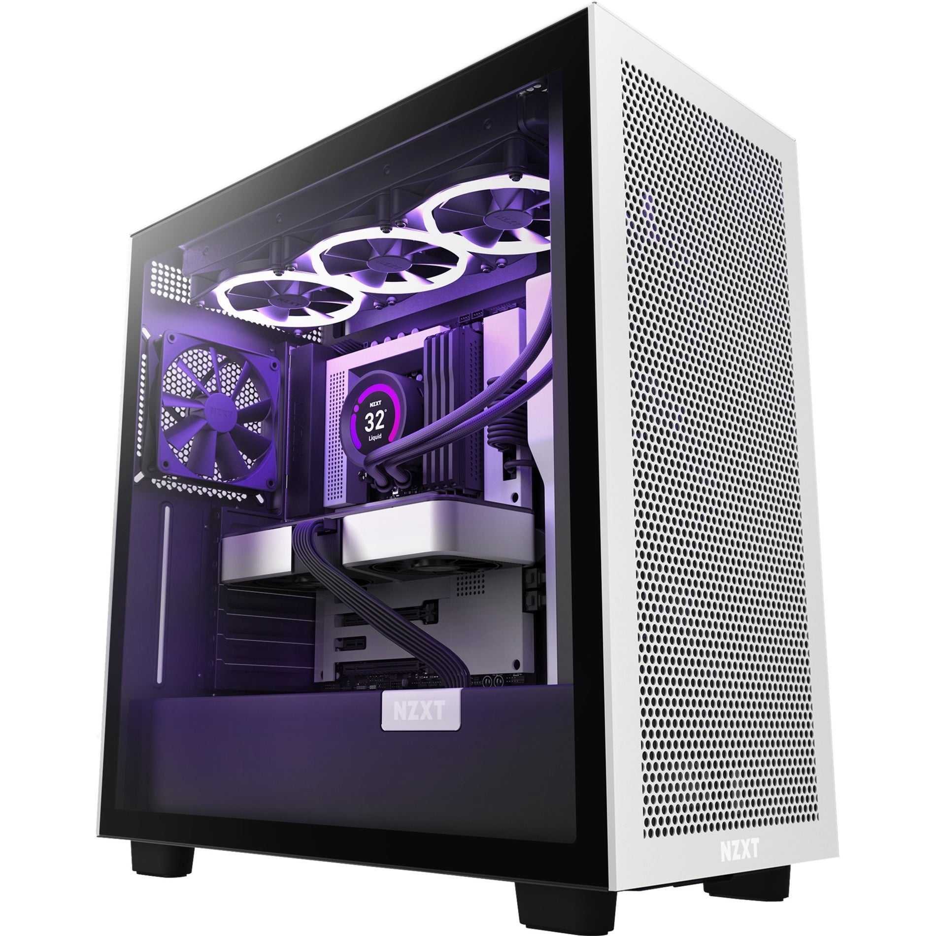 NZXT CM-H71FG-01 H7 Flow Mid-Tower Airflow Case, Tempered Glass, Steel, Black, White