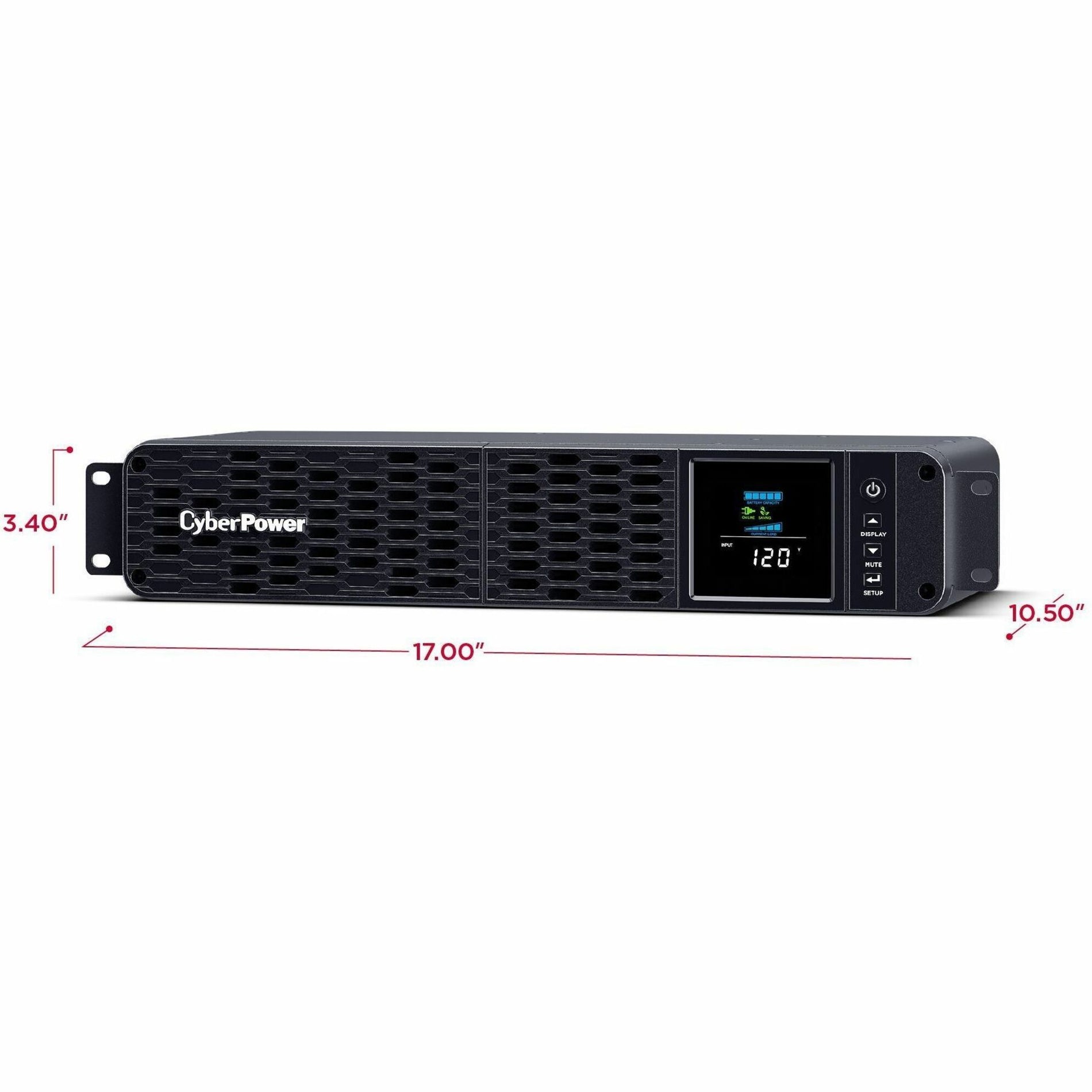 CyberPower CP1500PFCRM2U PFC Sinewave UPS Systems, 1500 VA/1000 W, Multifunction LCD, 3 Year Warranty