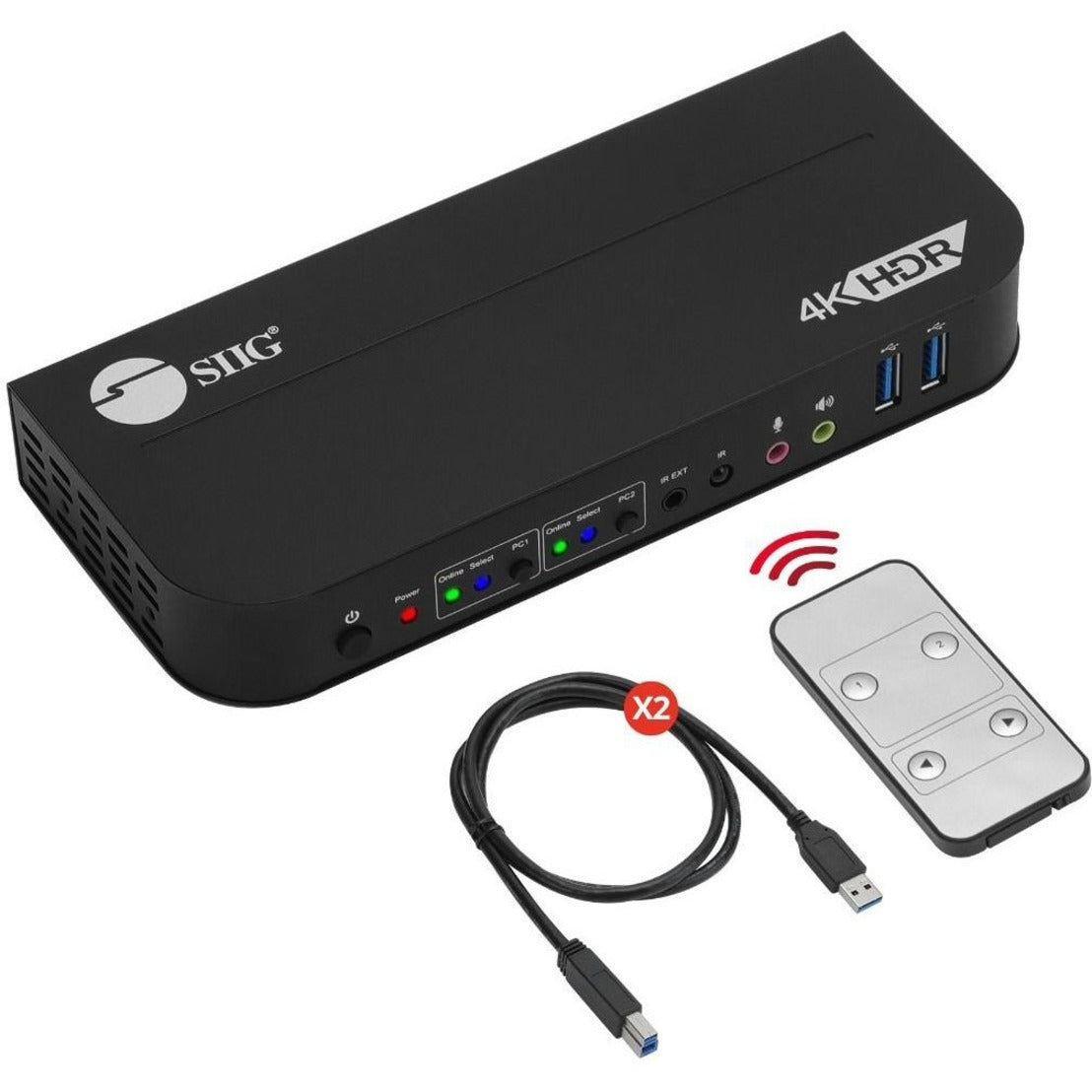 SIIG CE-KV0E11-S1 2x1 HDMI 4K HDR KVM USB 3.0 Switch with Remote Control, Plug and Play