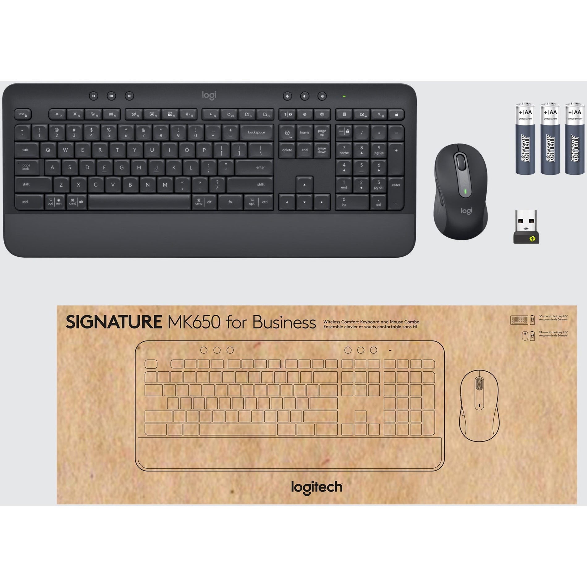Logitech 920-010909 Signature MK650 Combo for Business Wireless Mouse and Keyboard Combo, 2 Year Limited Warranty, Graphite