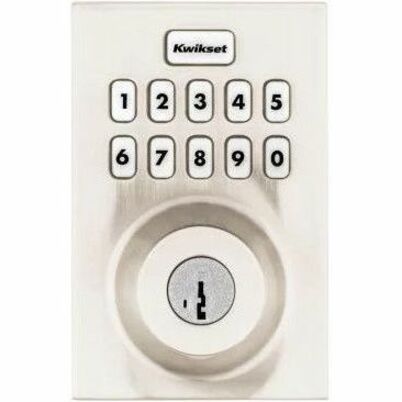 Close-up view of Kwikset 620 Smart Deadbolt keypad and lock cylinder in white finish-alternate-image2
