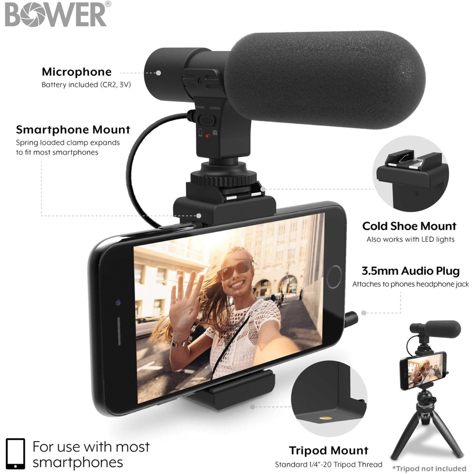 Bower WA-HDMIC Microphone, Wired Black