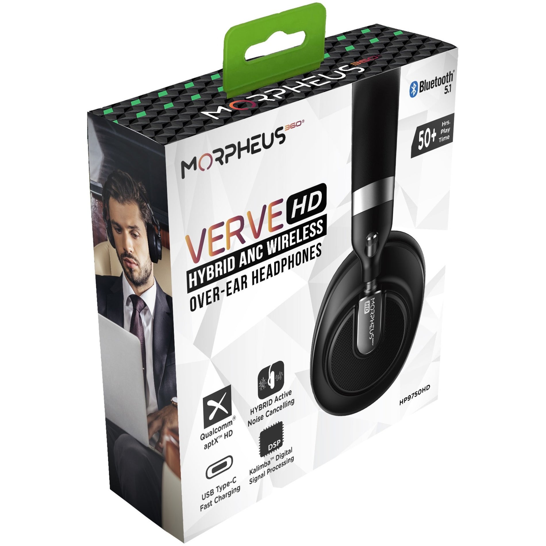 Morpheus 360 HP9750HD VERVE HD Hybrid ANC Wireless Over-Ear Headphones, Platinum/Black, apt-X Technology, USB Charging, Fast Charging