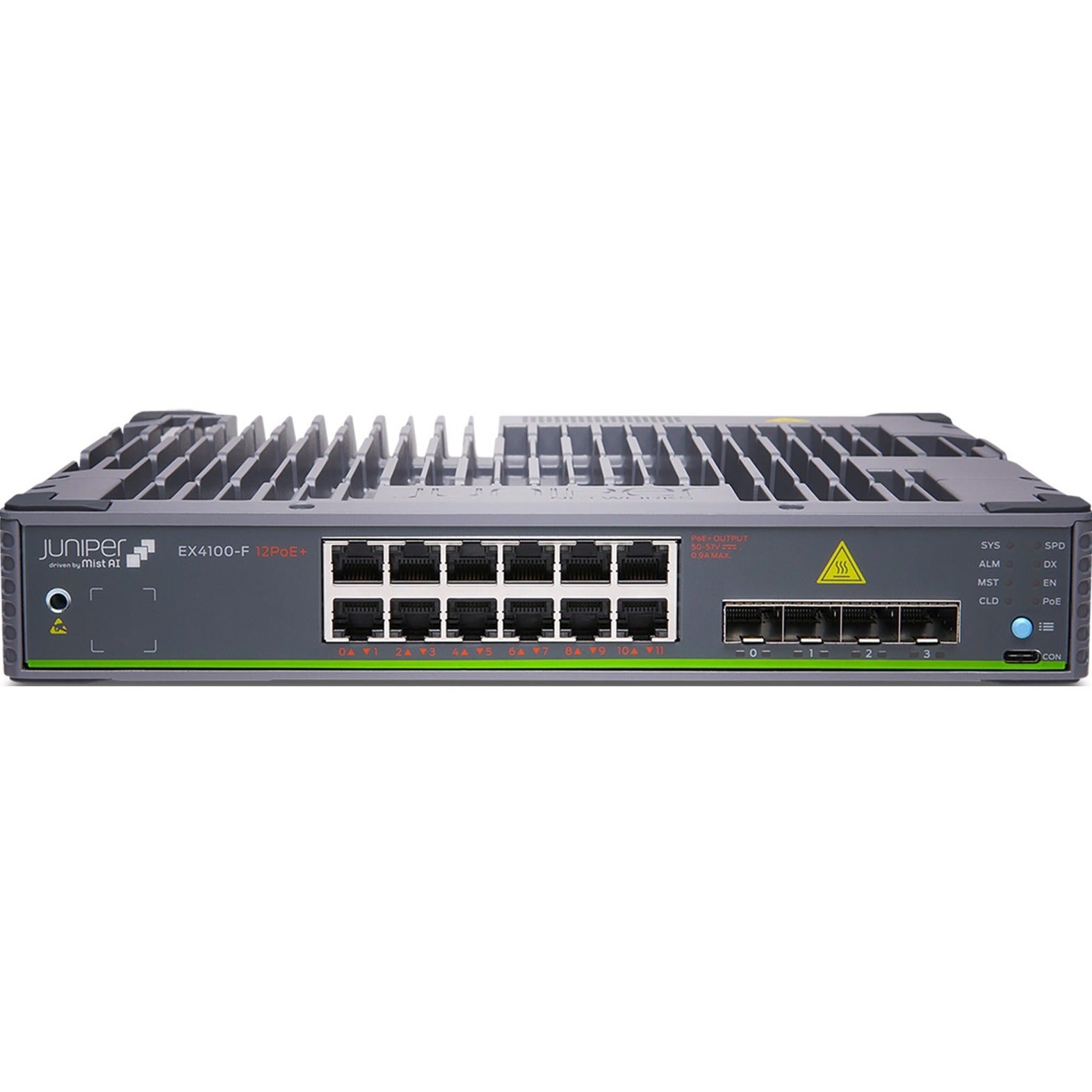Juniper EX4100-F-12P Ethernet Switch, Gigabit Ethernet, 12 Ports, 4 x 10 Gigabit Ethernet Stack, 300W PoE Budget