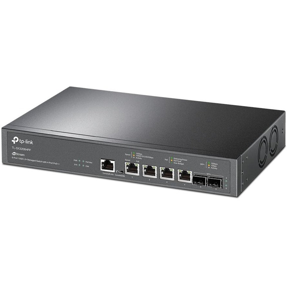 TP-Link TL-SX3206HPP JetStream 6-Port 10GE L2+ Managed Switch with 4-Port PoE++, 10GBase-T and 10GE SFP+ Ports, 200W PoE Budget