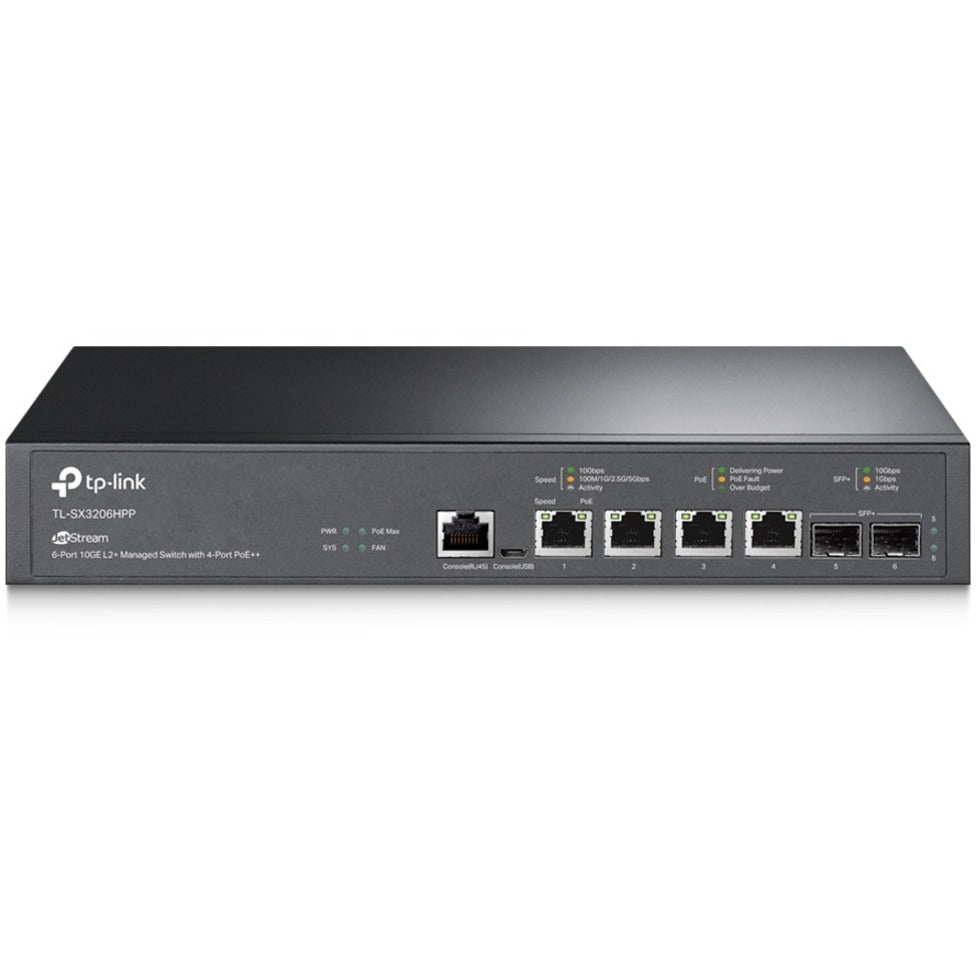 TP-Link TL-SX3206HPP JetStream 6-Port 10GE L2+ Managed Switch with 4-Port PoE++, 10GBase-T and 10GE SFP+ Ports, 200W PoE Budget