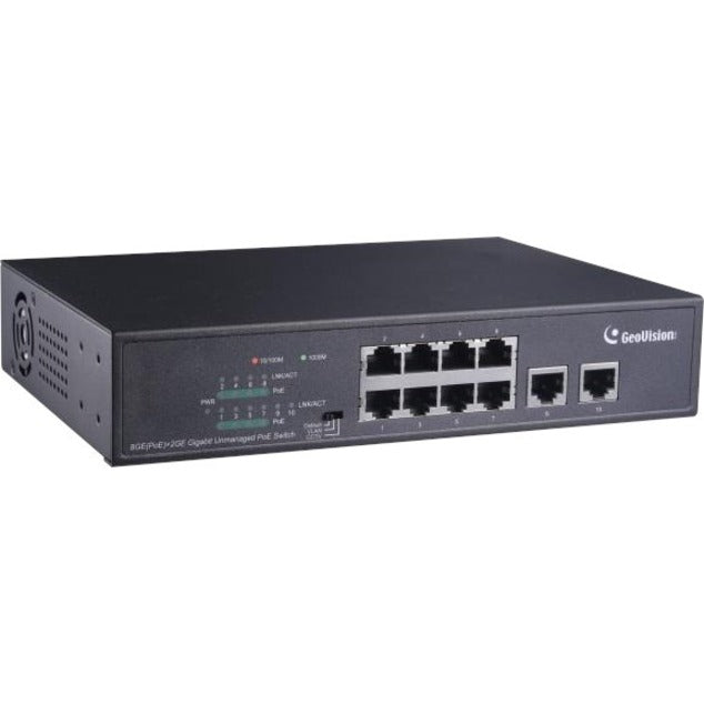 GeoVision 140-APOE81W-V2 GV-APOE0810 10-Port Unmanaged PoE Switch with 8-Port PoE, Gigabit Ethernet, 120W PoE Budget