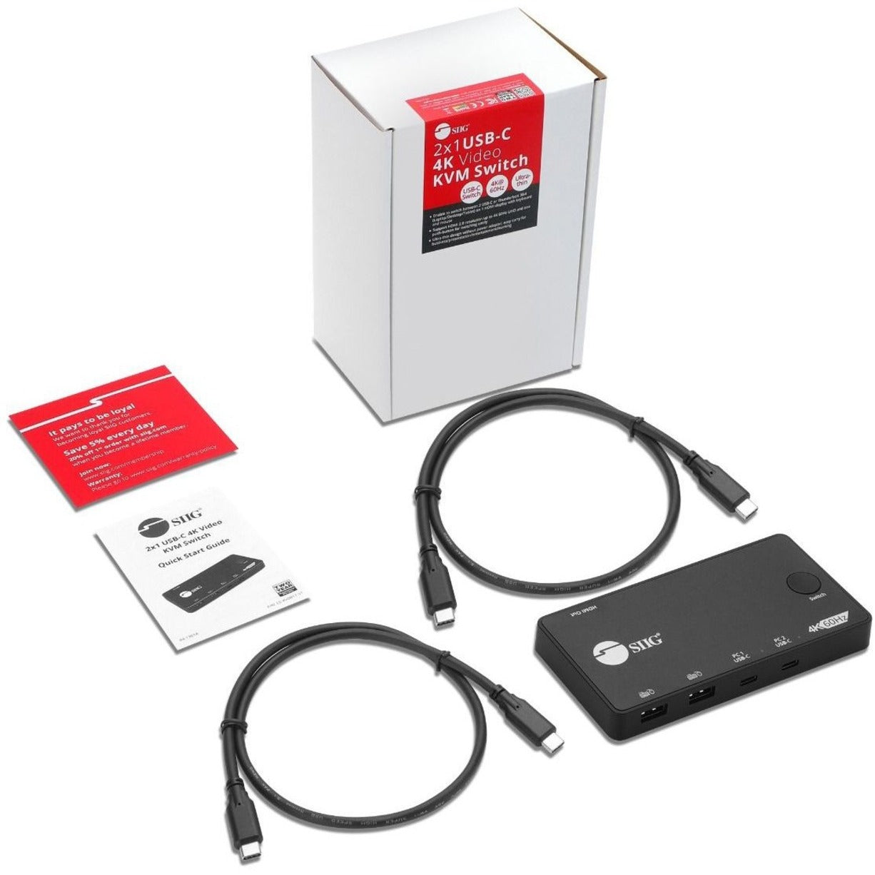 SIIG CE-KV0B11-S1 2x1 USB-C 4K Video KVM Switch, 3840 x 2160 Resolution, 2-Year Warranty
