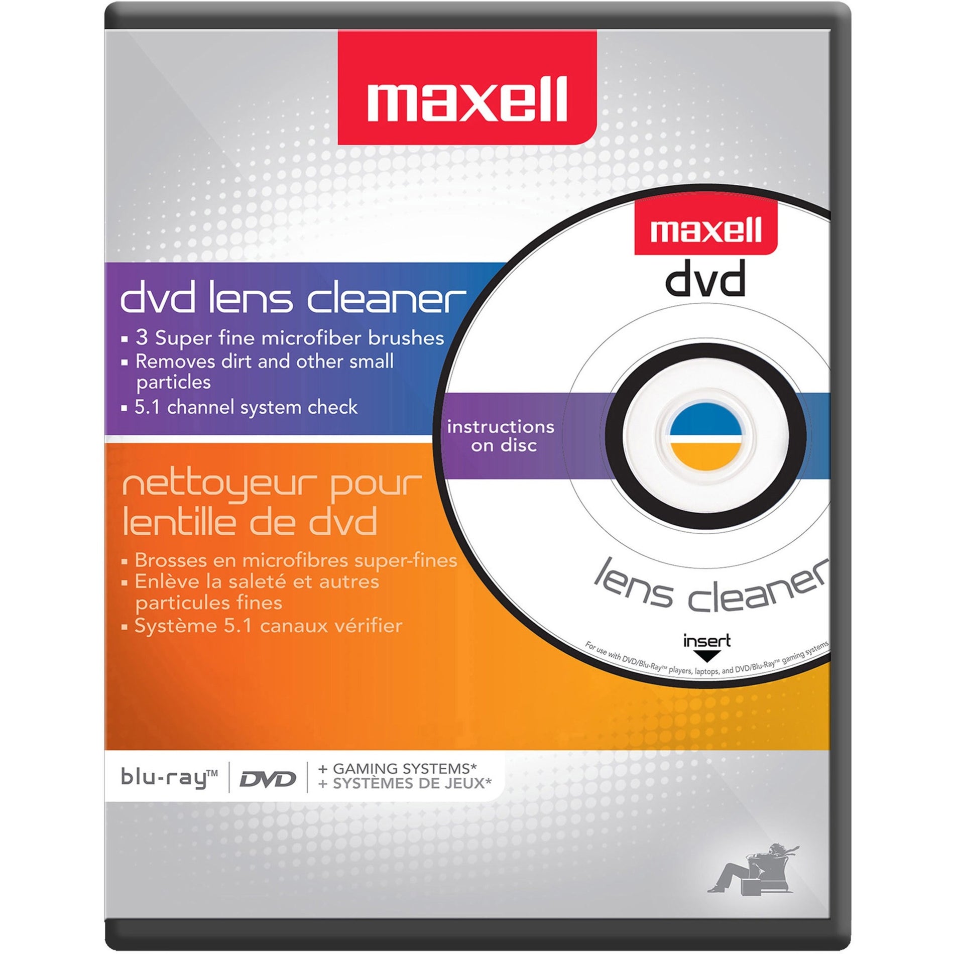 Maxell 190059 DVD-LC DVD Lens Cleaner, for DVD Players, 8 Languages