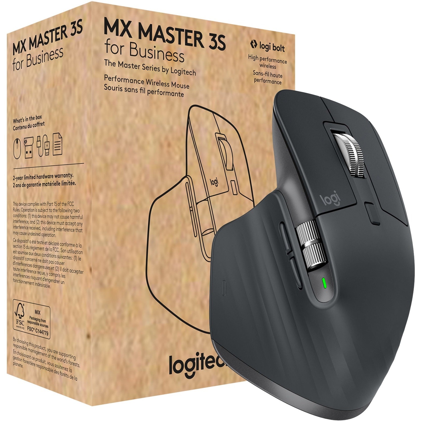Logitech 910-006581 MX Master 3S for Business Mouse, Graphite - Rechargeable, Bluetooth, 8000 dpi, Full-size