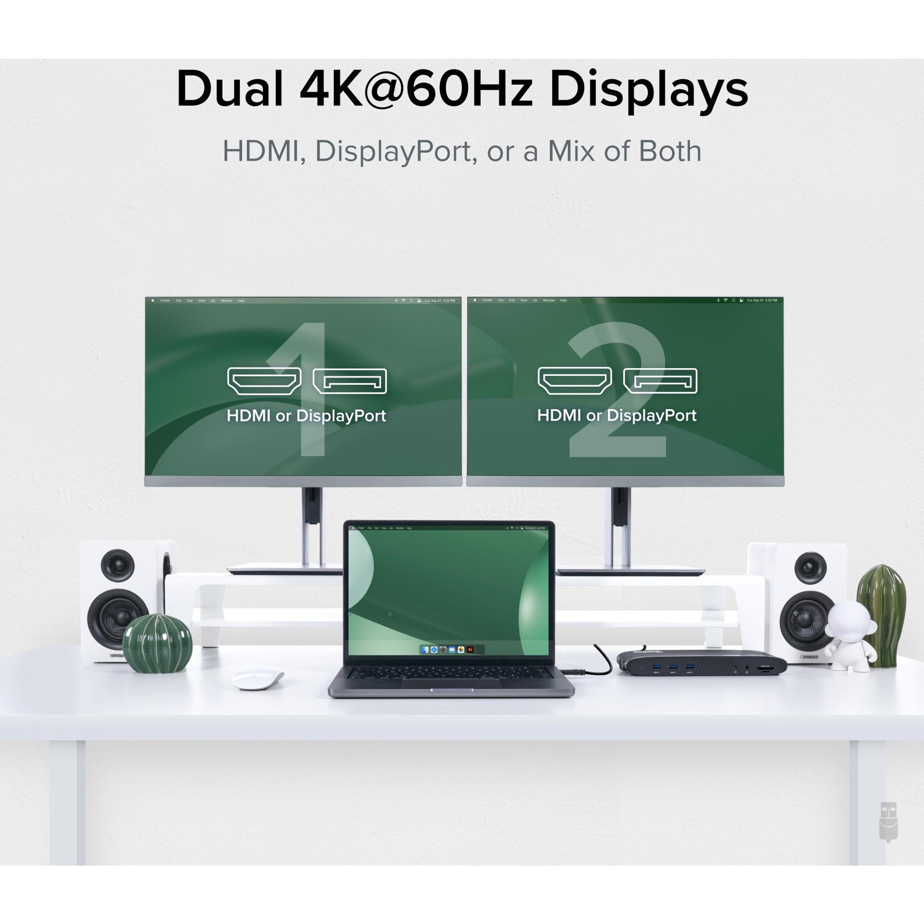 Plugable UD-6950PDH Docking Station, Dual Monitor, 100W Charging, Dual 4K Displays, HDMI or DisplayPort, USB C