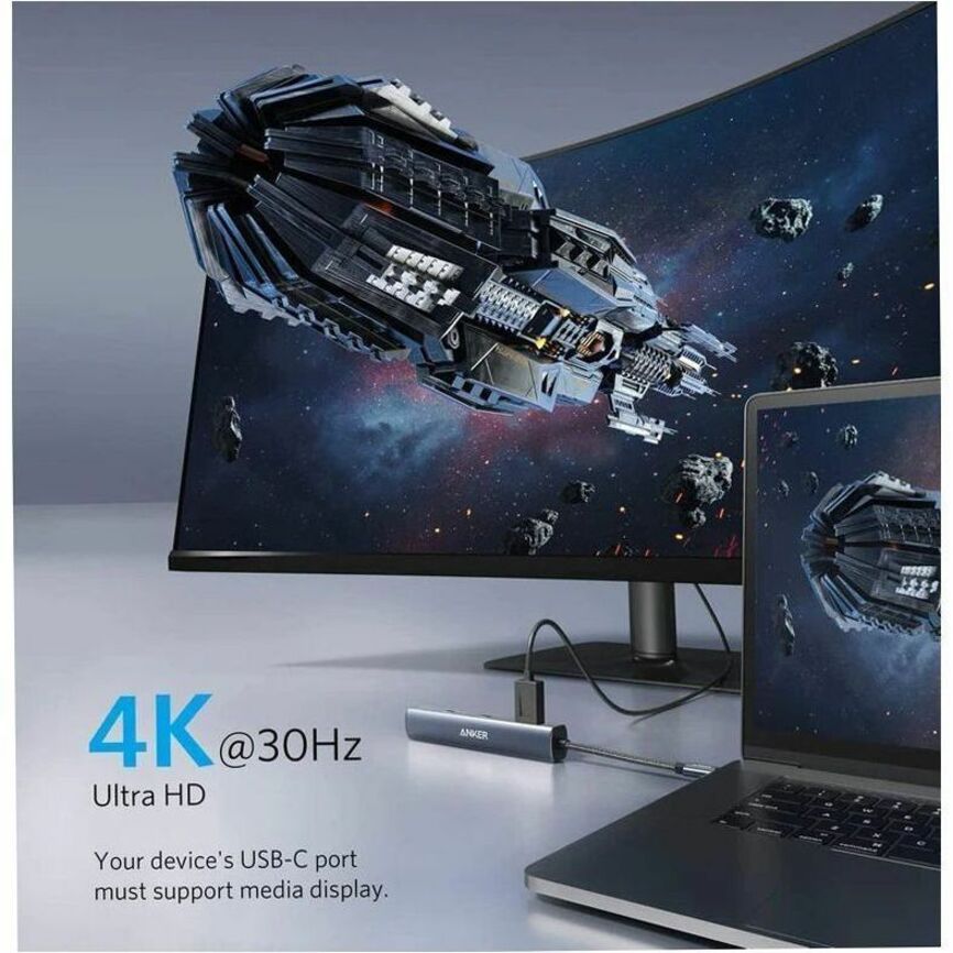 ANKER A83650A2 543 USB-C Hub (6-in-1 Slim) 4K UHD Gigabit Ethernet Grau