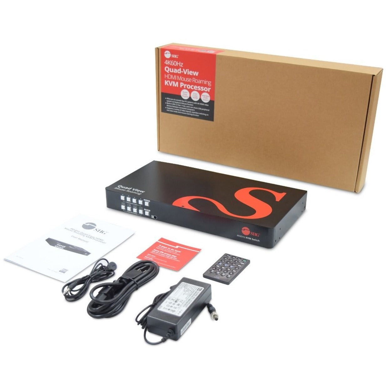 SIIG CE-KV0J11-S1 4K60Hz Quad-View HDMI Mouse Roaming KVM Processor, Plug and Play, 3 Year Warranty
