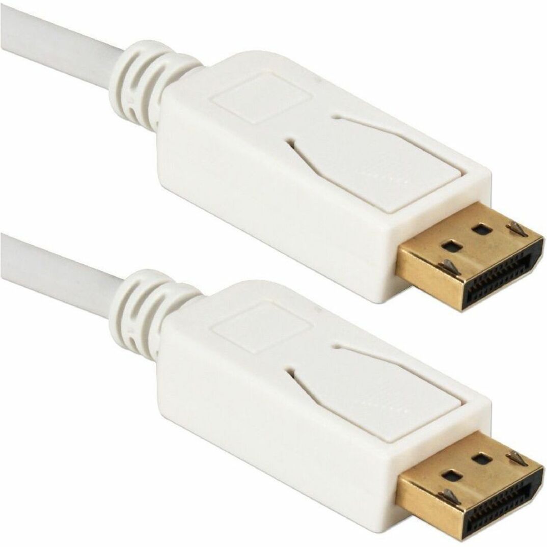 QVS DPM-10WH 10ft DisplayPort UltraHD 4K White Cable With Latches, High-Quality Audio/Video Connection