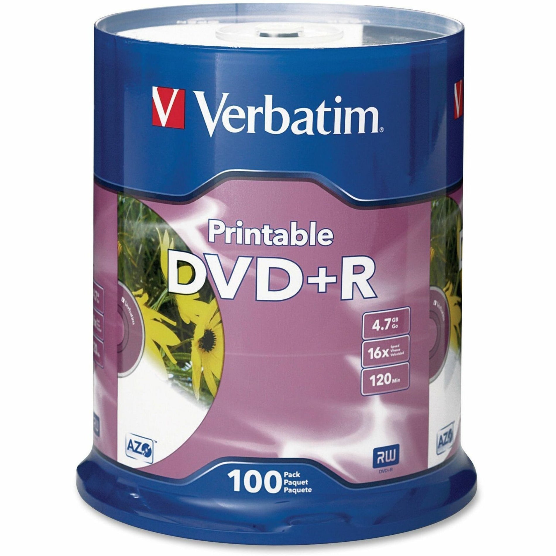 Verbatim 95145 DVD+R 4.7GB 16X Spindle, Inkjet Printable, 100/PK, White