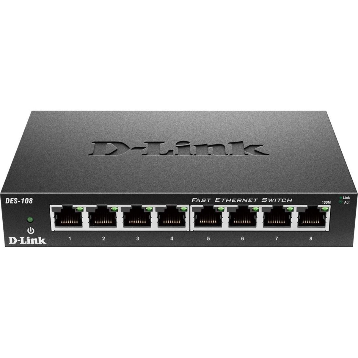 D-Link DES-108 Desktop Unmanaged Ethernet Switch, 8-Port 10/100 Metal Switch
