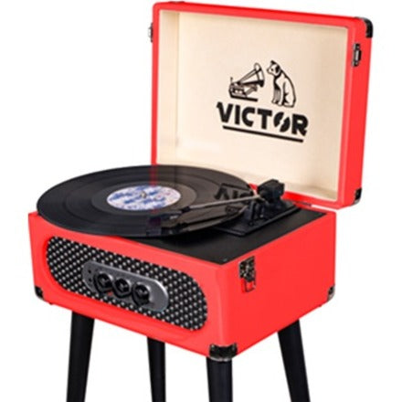 VICTOR VWRP-3200-RD Andover 5-in-1 Music Center with Chair Height Legs - Red, Record Turntable