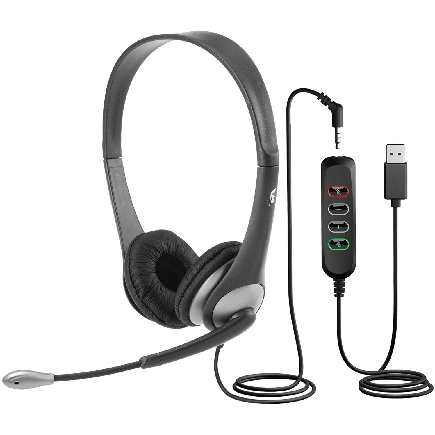Cyber Acoustics AC-204USB Stereo 3.5mm And USB Controller Headset, Lightweight with Noise Cancelling Microphone