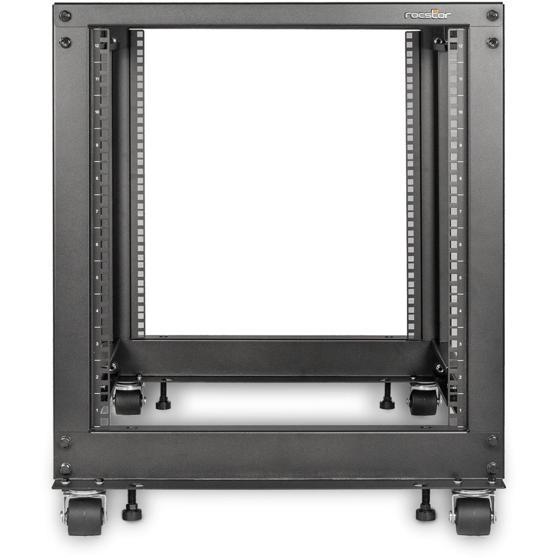 Rocstor Y10E008-B1 SolidRack Rack Frame, 12U Open Frame, Adjustable Depth, Black
