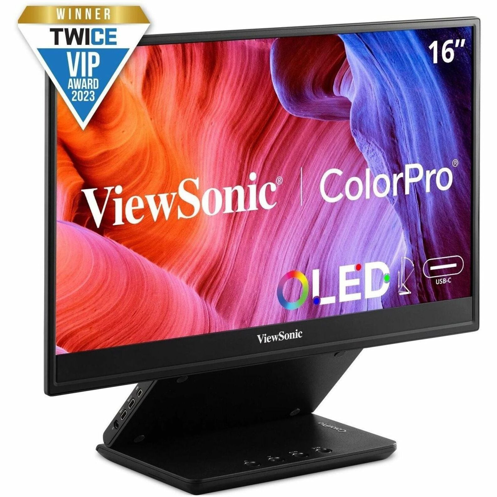ViewSonic ColorPro VP16-OLED Widescreen OLED Monitor, 15.6 Portable 1080p with 60W USB-C and mini-HDMI, and Ergonomic Stand
