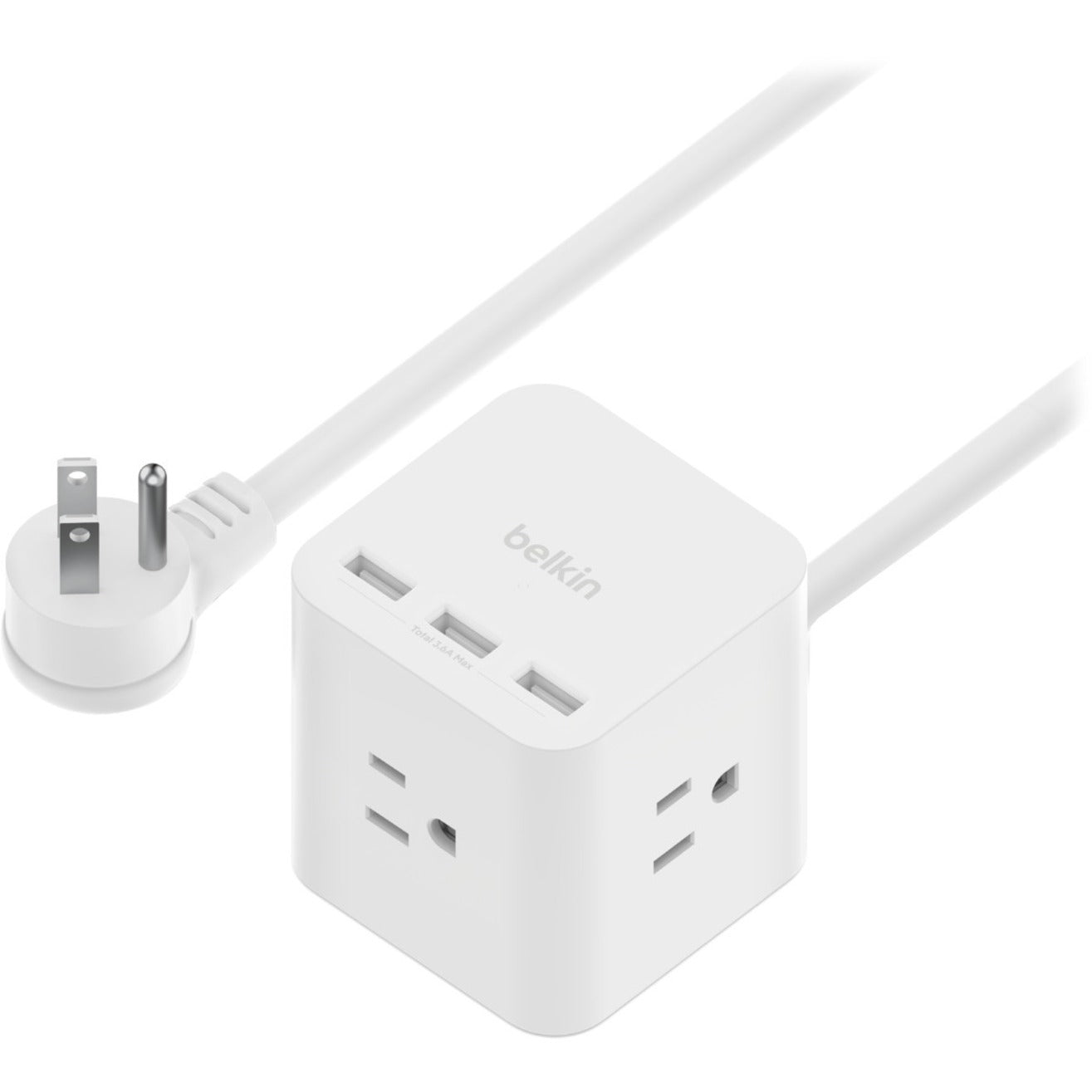 Belkin SRA006P3TT5 3-Outlet Power Cube with 5-Foot Cord and USB-A Ports, Desk Mountable Power Strip