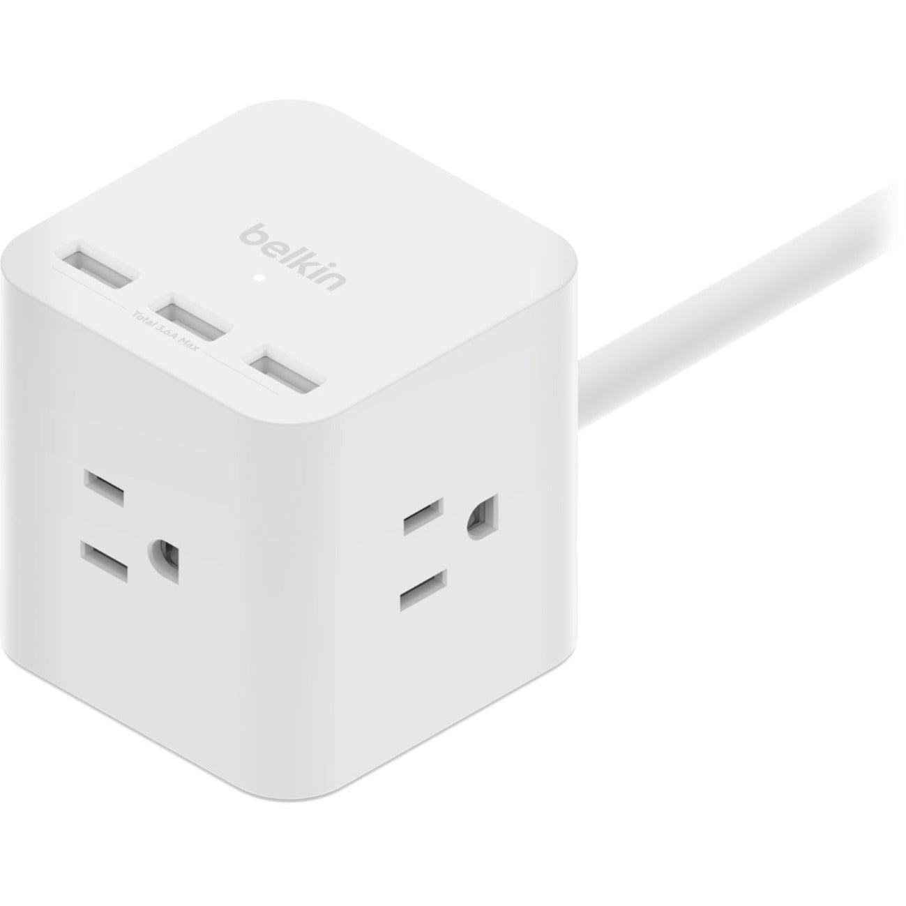 Belkin SRA006P3TT5 3-Outlet Power Cube with 5-Foot Cord and USB-A Ports, Desk Mountable Power Strip