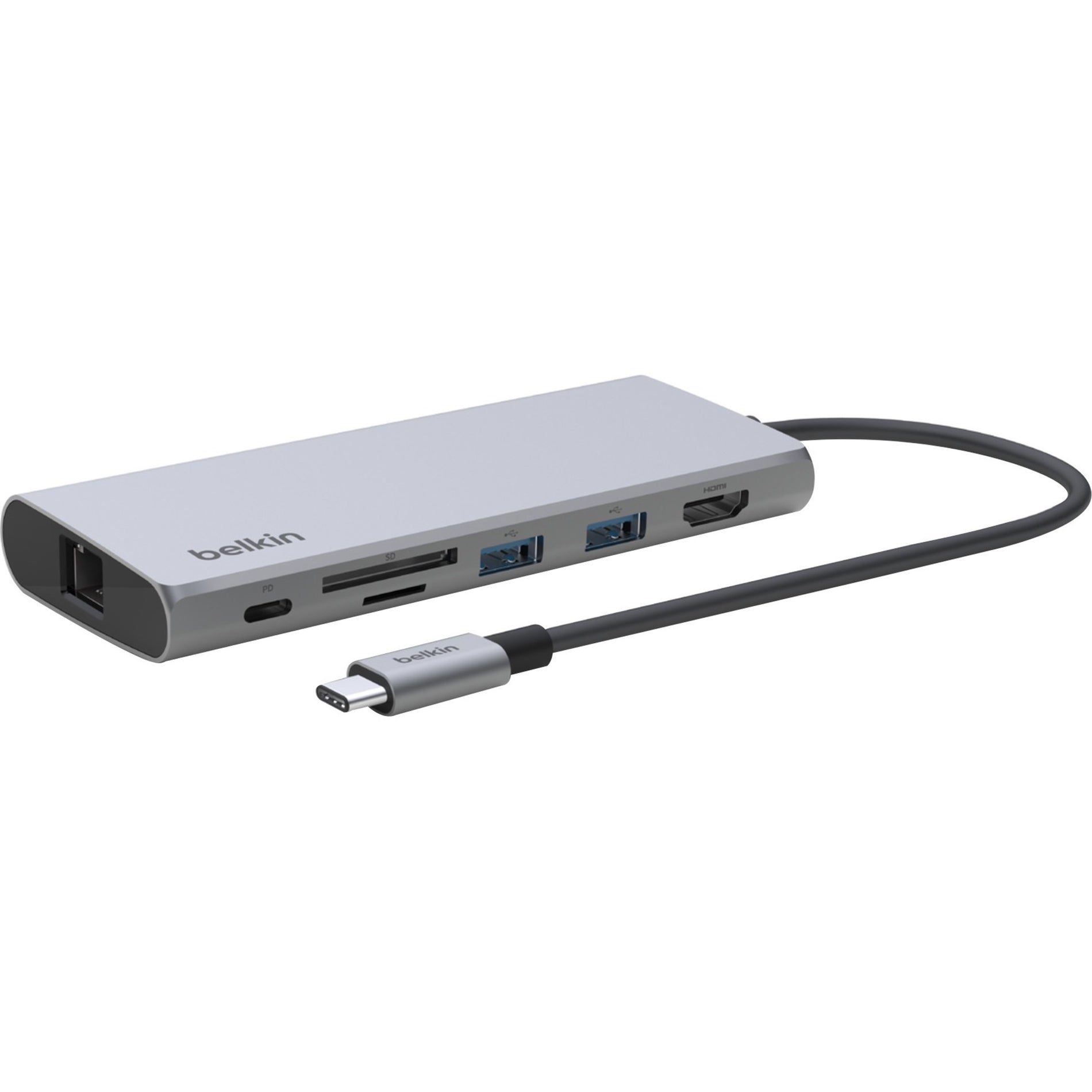 Belkin INC009BTSGY USB-C 7-in-1 Multiport Adapter, HDMI, USB Type-A, Thunderbolt, 4K, Silver